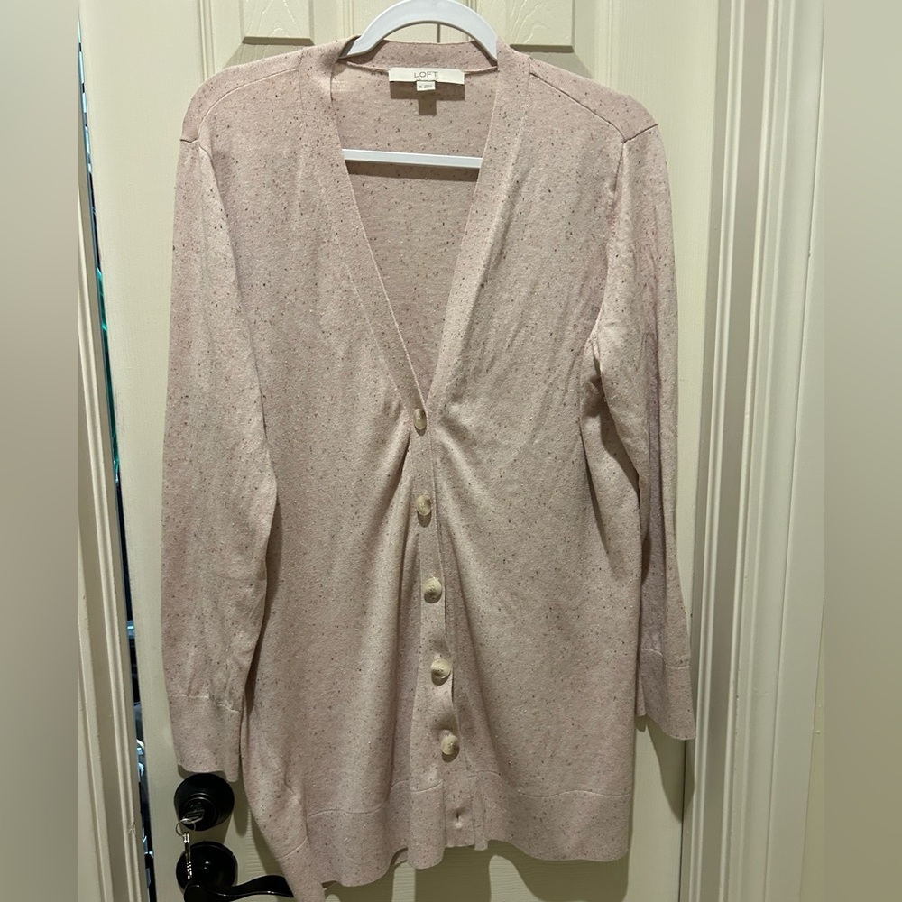 LOFT Light Pink Beige long Button-Up Cardigan